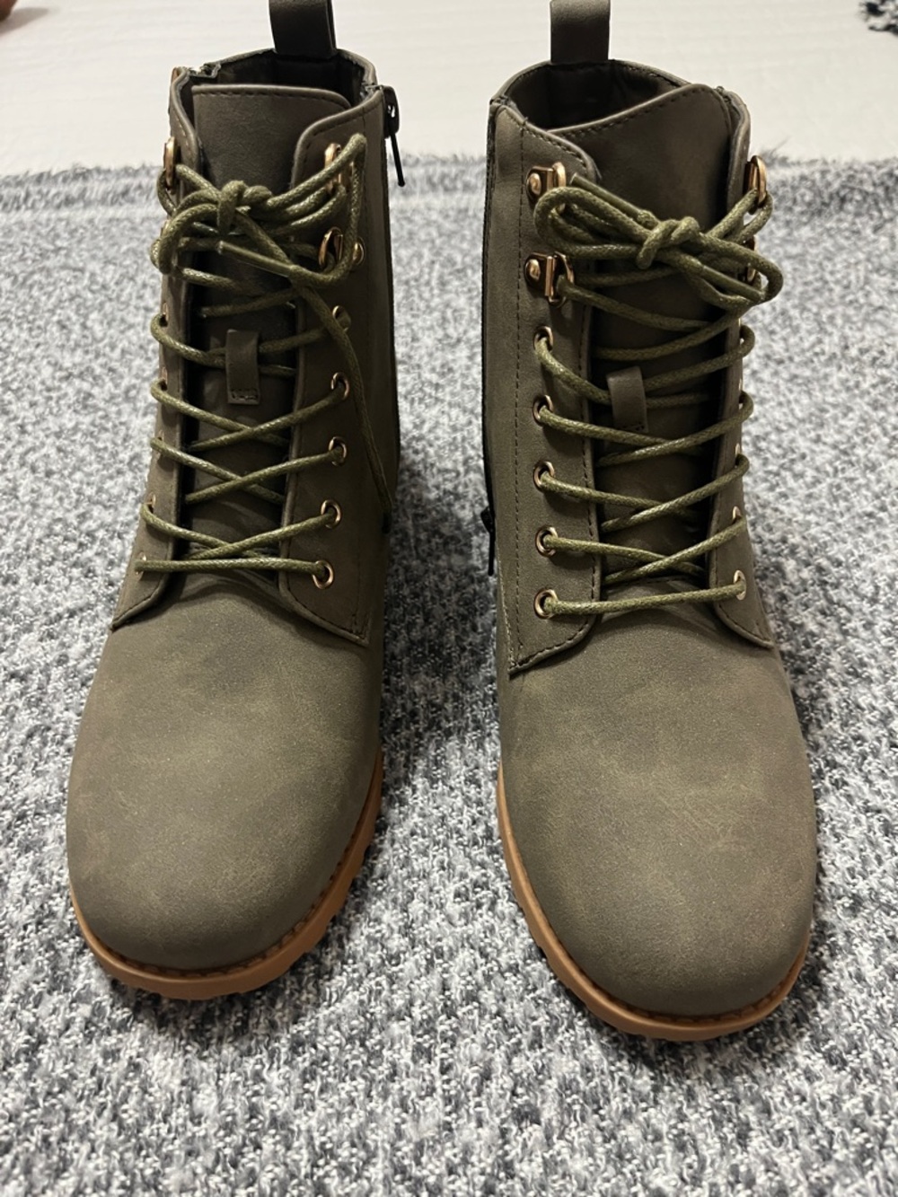Market & Spruce Olive Green Women's Lace-Up Heeled Boots